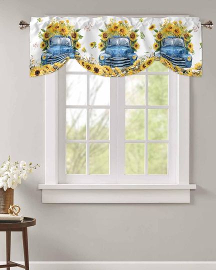Discover Watercolor Blue Truck Sunflower Tie Up Valance