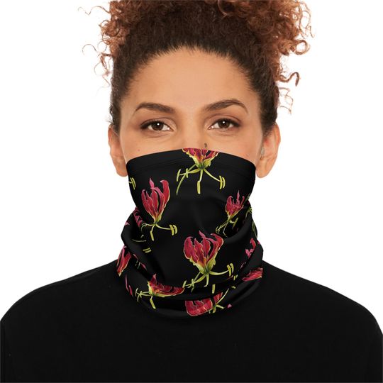 Discover Fleece Neck Gaiter, Gloriosa Lily, Winter Face Cover with Drawstring