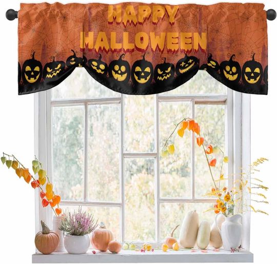 Discover Halloween Tie Up Valance  Orange Evil Pumpkin
