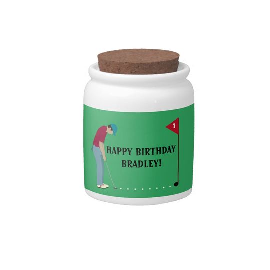 Discover Green Golfer Putting Ball Candy Jar