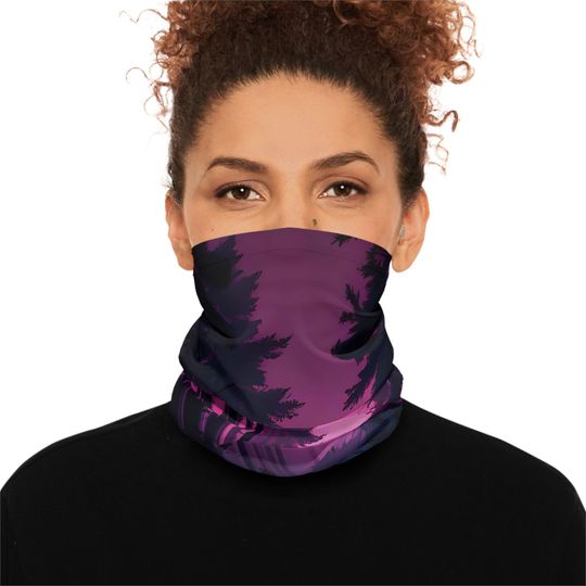 Discover Lightweight Neck Gaiter Purple Black Forest Theme Camping Unisex Gift