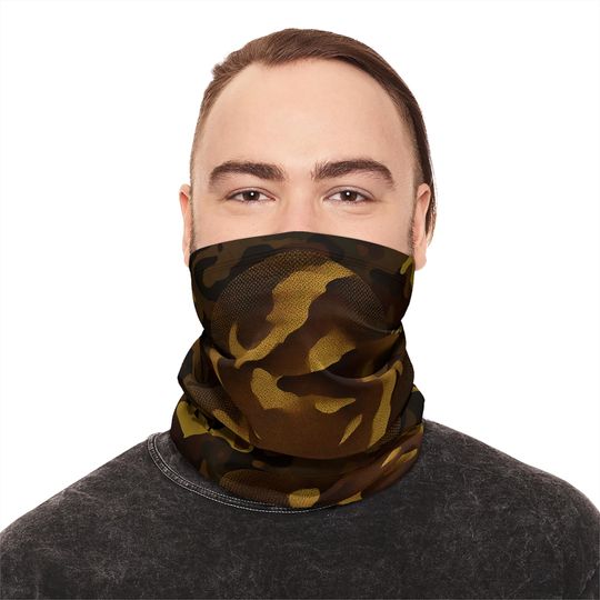Discover Neck Gaiter, Brown Camo Face Mask for Camping, Hunting, Winter Outdoor Activities