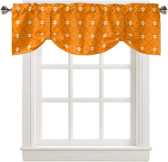 Discover Tie Up Curtain Valance for Living Room,Halloween Skeleton Orange Plaid Valance for Kitchen Window Valance Adjustable Tie-up Valance 18 Inch Rod Pocket 1 Panel