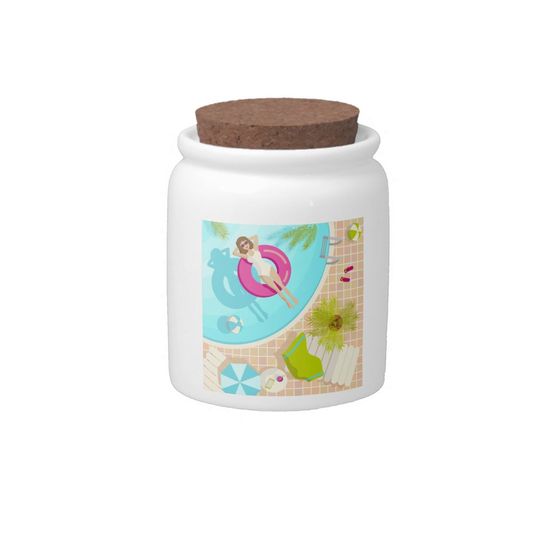 Discover Swimming pool party girl in bikini summer beach  candy jar