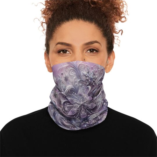 Discover Neck Gaiter, Ice-Purple Snowflake Winter Face Covering, Scarf, Mask
