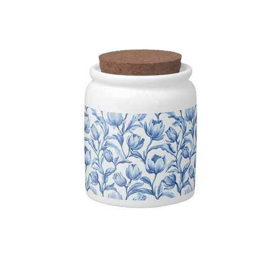 Discover Blue Tulip vintage floral pattern Candy Jar