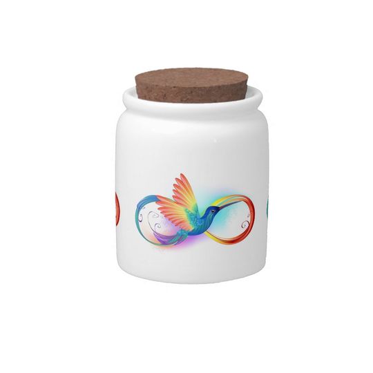 Discover Rainbow Hummingbird with Infinity symbol Candy Jar