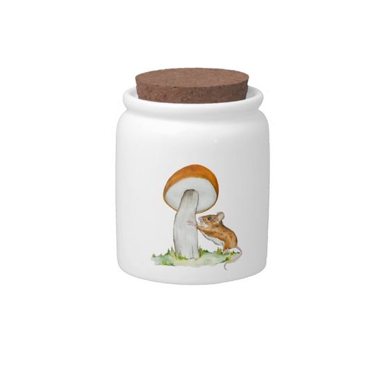 Discover Funny mouse with wild mushroom candy jar