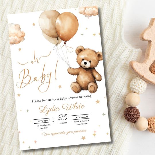 Discover Teddy bear Balloons baby shower Gender neutral  Candy Jar