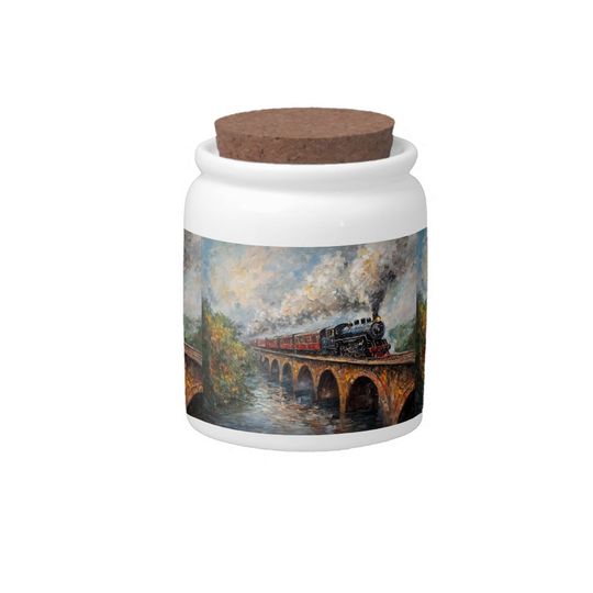 Discover Steam Train on a Bridge - Oil Painting Candy Jar