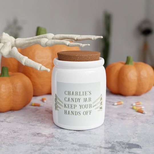 Discover Halloween Skeleton Custom Sign Funny Candy Jar