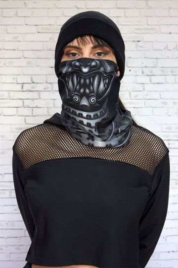 Discover Samurai Neck Gaiter, black neck gaiter for men, Halloween neck gaiter bandana