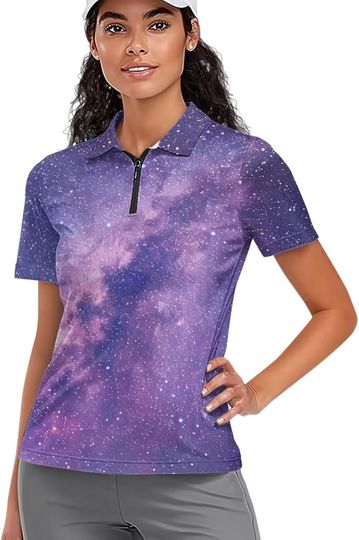 Discover Purple Starry Sky Women's Short Sleeve Golf Shirts