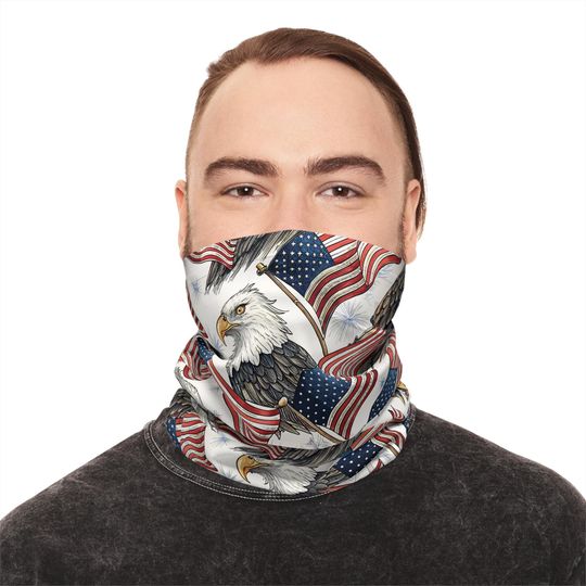 Discover Patriotic Neck Gaiter, American Flag Face Cover, USA Independence Day Headband, Military Veteran Gift | reds and blues
