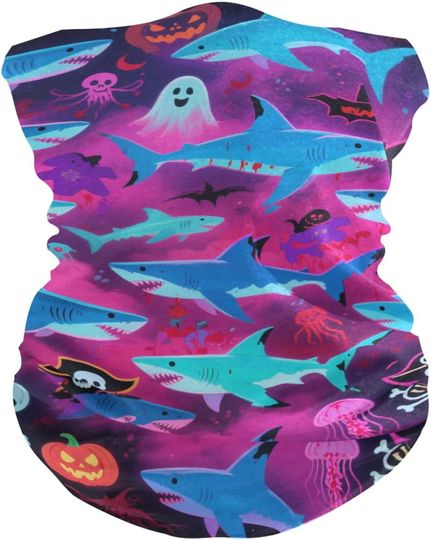Discover Happy Halloween Blue Shark Skull Four season Winter Neck Gaiters
