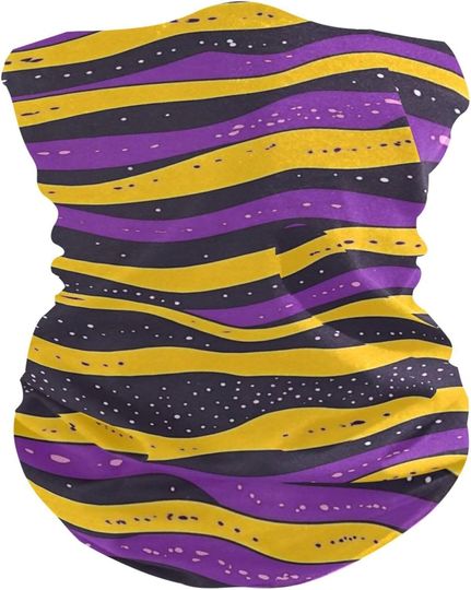 Discover Yellow and Purple Stripe Pattern Hot/Cold Weather UV protection hair band neck gaiter