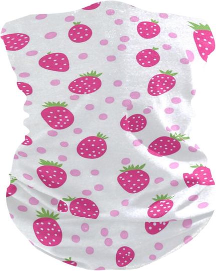 Discover Childish Peach Strawberry Polka Dot Four season Dust and Dirt proof hood neck gaiter mask Moisture Wicking beanie cloth face masks for Snowboarding Fishing halloween decor cubre bocas para