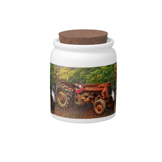 Discover Vintage Red Farm Tractor Candy Jar