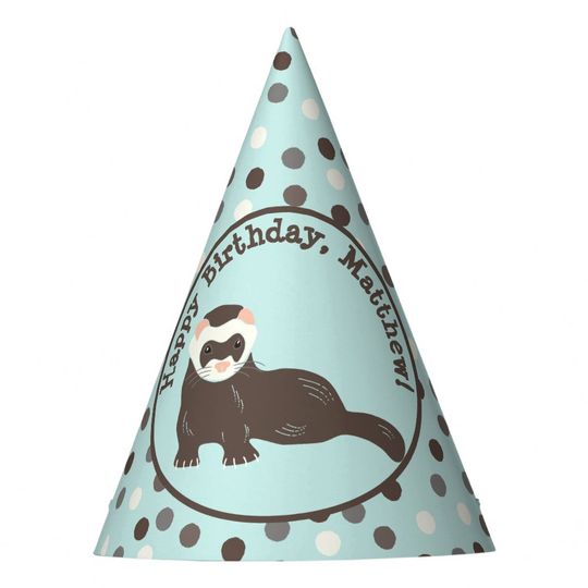 Discover Brown Ferret Mint Green Personalized Birthday Party Hat