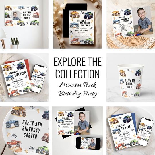Discover Modern Kids Monster Trucks Birthday Party Party Hat