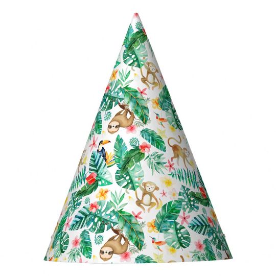 Discover Colorful Tropical Jungle Animals Pattern Party Hat