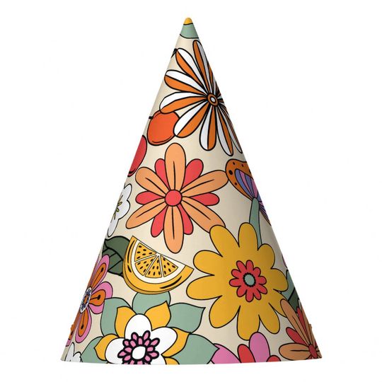 Discover Groovy 70's, Orange, Pink, & Green Floral Party Hat