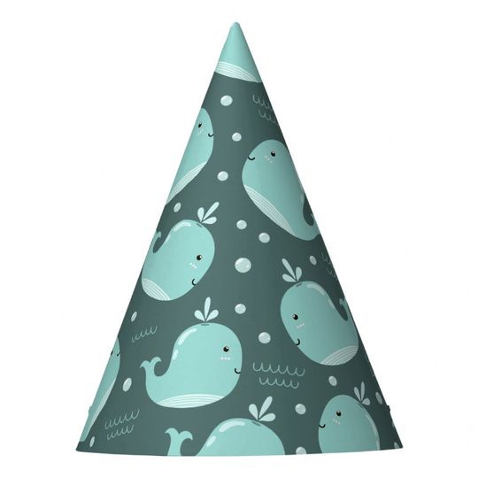 Discover Cute Whale Pattern on Teal Blue Kids Birthday Party Hat
