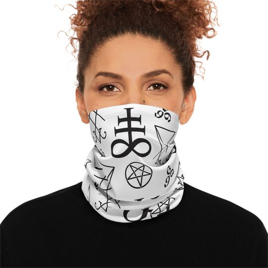 Discover Leviathan Sigil Pentagram Lucifer White Winter Neck Gaiter Mask with Drawstring
