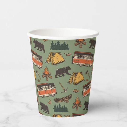 Discover Motor Home Camp Adventures Pattern Paper Cups