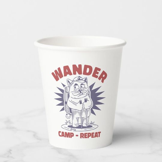 Discover Wander Camp Repeat – Vintage Cat Camper Paper Cups