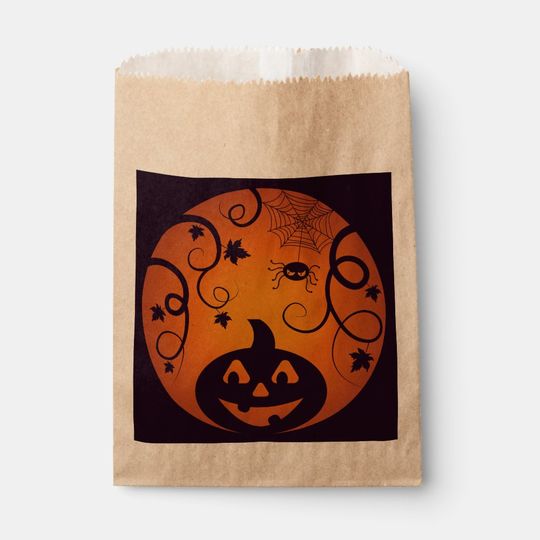 Discover Halloween Jack o lantern pumpkin face and spider Favor Bag
