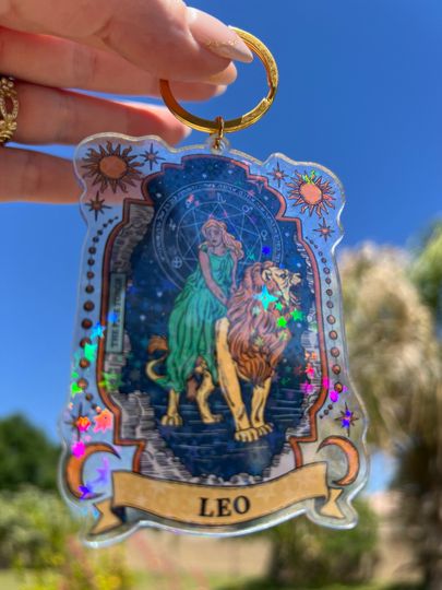Discover Leo Zodiac Holographic Keychain, Witchy zodiac gift, Leo keychain