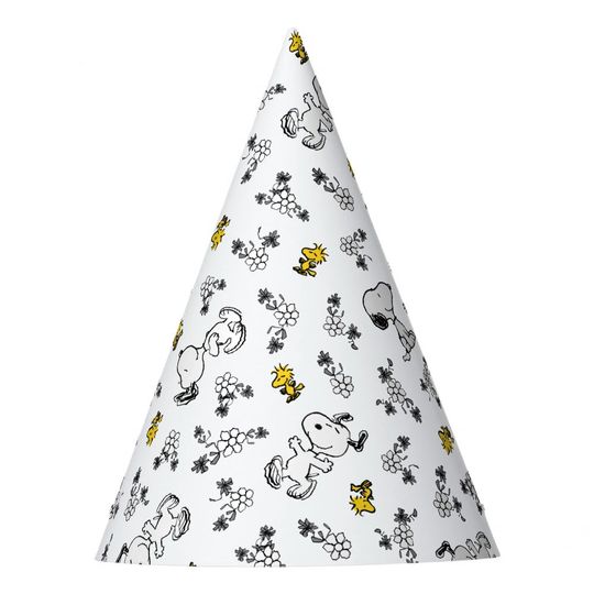 Discover Peanuts | Snoopy & Woodstock B&W Flower Pattern Party Hat