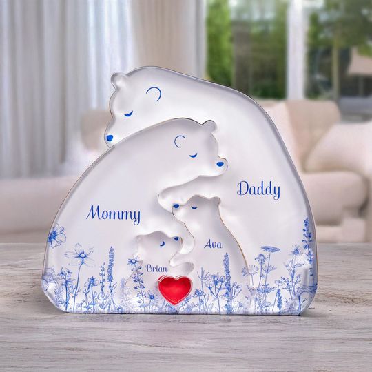 Discover Hugging Bear Family Puzzle Toile De Jouy Style, Personalized Acrylic Bear Family Puzzle