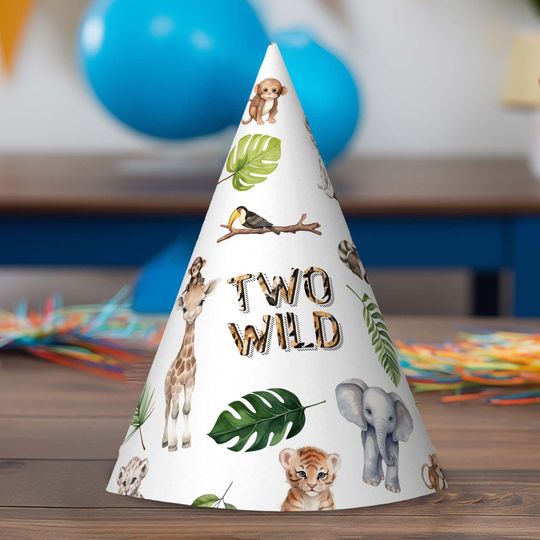 Discover Two Wild Safari animals Themed Boy 2nd birthday Party Hat