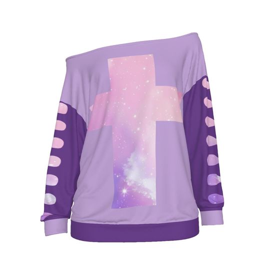 Discover Galaxy Cross All-Over Print Oversized Women's Off-Shoulder Sweatshirt