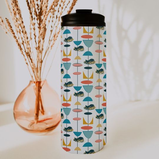 Discover Mid Century Atomic Kitty Pattern Thermal Tumbler