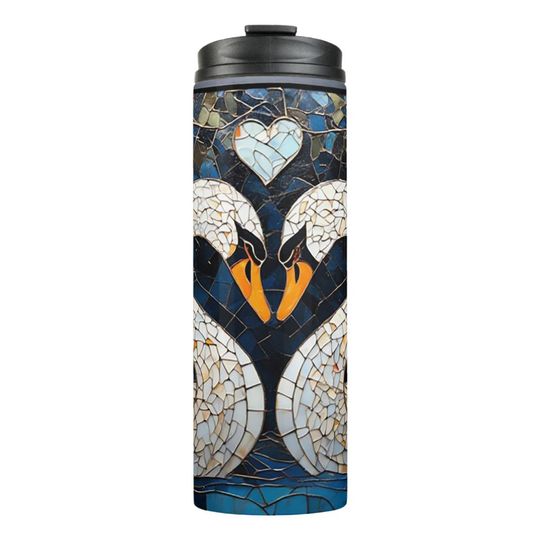 Discover Elegant Swans by Ornate Floral Patterns Thermal Tumbler