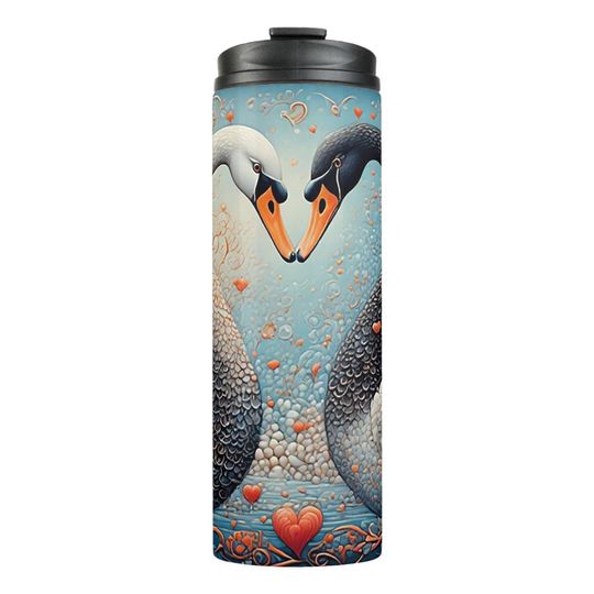 Discover Elegant Swans by Ornate Floral Patterns Thermal Tumbler