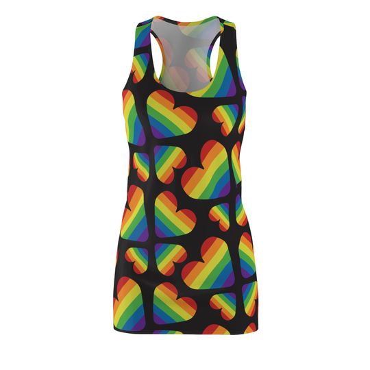Discover Rainbow Hearts Racerback Dress for Bold Style, Summer Parties, Pride Events