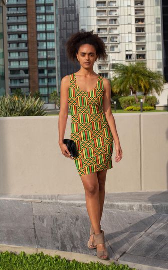 Discover Vibrant Kente Print Dress, African Clothing, Women's Summer Apparel, Racerback Sundress