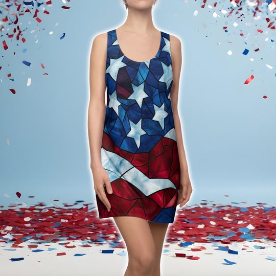 Discover Patriotic Racerback Dress for Women, 4th of July Dress, Independence Day Outfit