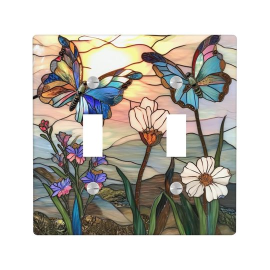 Discover Butterfly Floral Stained Glass Art Light Switch Cover, Nature Mosaic Light Switch Cover