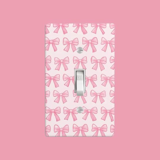 Discover Blush Pink Bow Light Switch Cover, Preppy Coquette Light Switch Cover