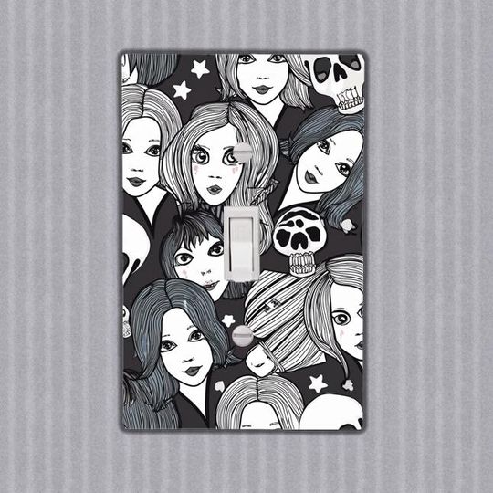 Discover Goth Girl Black and White Gothic Pattern Light Switch Cover, Wall Decor