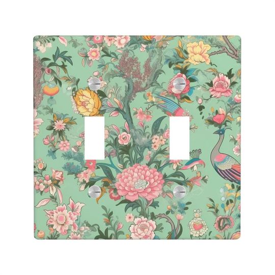 Discover Exotic Green Florals Switch Cover, Botanical Bird Lighting Power Plate Outlet Panel, Modern Art Nouveau Unique Wall Home Decor