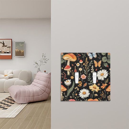 Discover Orange Wildflower Mushroom Light Switch Cover, Wall Decor