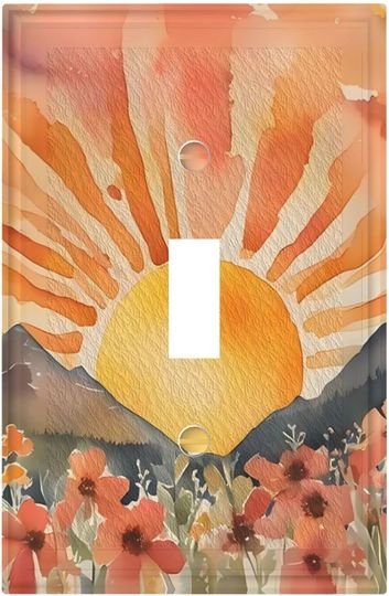 Discover Colorful Boho Sun Floral 1 Gang Single Toggle Decorative Light Switch Cover Mountain Landscape Electrical Flower Wall Plates Receptacle Switchplate Faceplates for Bathroom Bedroom