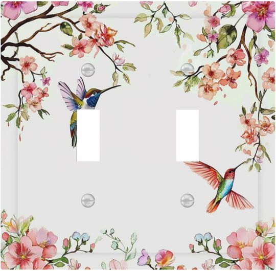 Discover Vibrant Hummingbirds & Florals Light Switch Cover Plate Colorful Botanical Nature Double Toggle Decorative Wall Plate 2 Gang Dual Switchplate Electrical Faceplate Spring Sunroom Decor