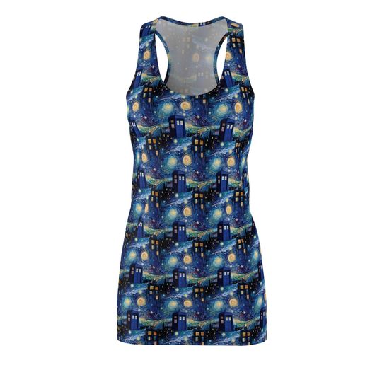 Discover Starry Night and TARDIS Racerback Dress, Perfect for Casual Outings